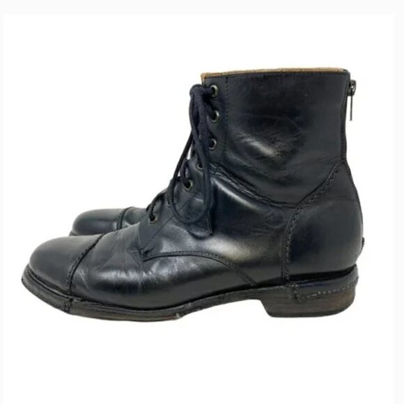 Bed Stu Dugas Laurel Black Leather Cap Toe Lace Up Rear Zip Ankle Boots Size 9.5 - Picture 2 of 12